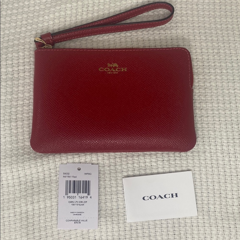 Coach Corner Zip Wristlet in Red